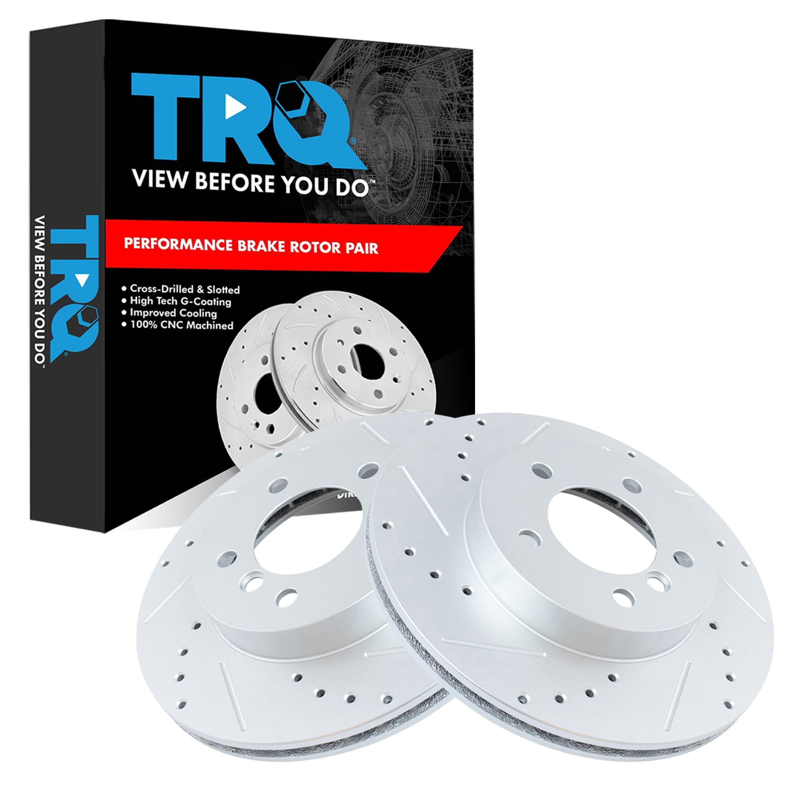 Trq Front Performance Brake Rotors Set Premium G-Coated Compatible With 2000 Bmw 323Ci 323I 2001-2006 325Ci 2001-2005 325I 325Xi