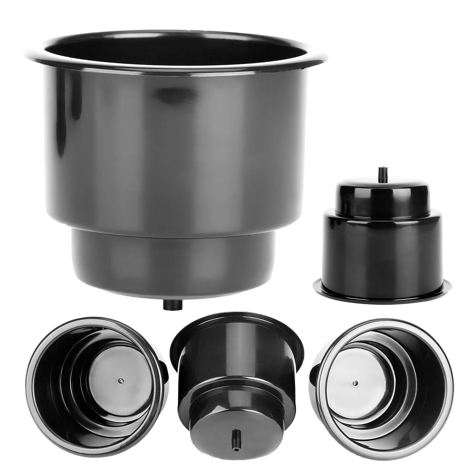 Amarine-Made (Set Of 3) Black Recessed Plastic Cup Drink Can Holder With Drain For Boat Car Marine Rv - Black