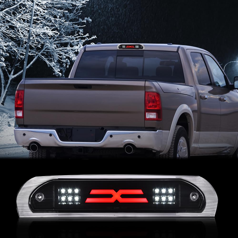 Cheda Third Brake Lights, Compatible With 2002-2009 Dodge Ram, Clear Lens Black Housing 3D Led Bar Cargo Lamp Rear Lights X Type