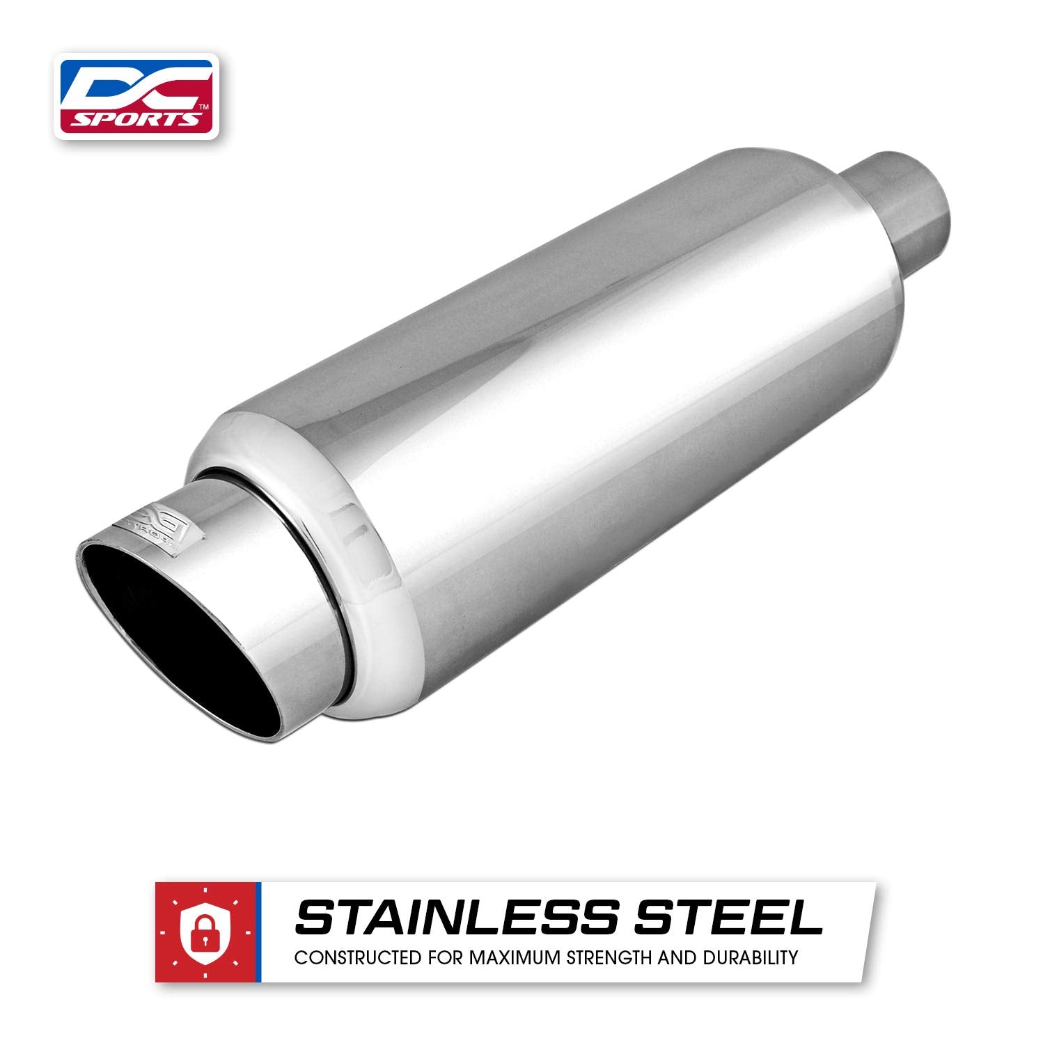 Dc Sports Universal Round Muffler 2.25' Inlet-3.25' 5' Tip Slant Cut