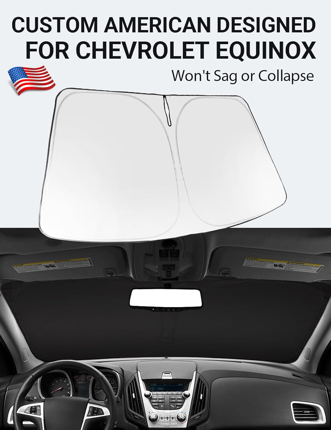 Proadsy 2025 Upgrade Windshield Sun Shade Custom Fit 2010-2017 Chevrolet Equinox Foldable Front Sunshade Protector Sun Visor Blo