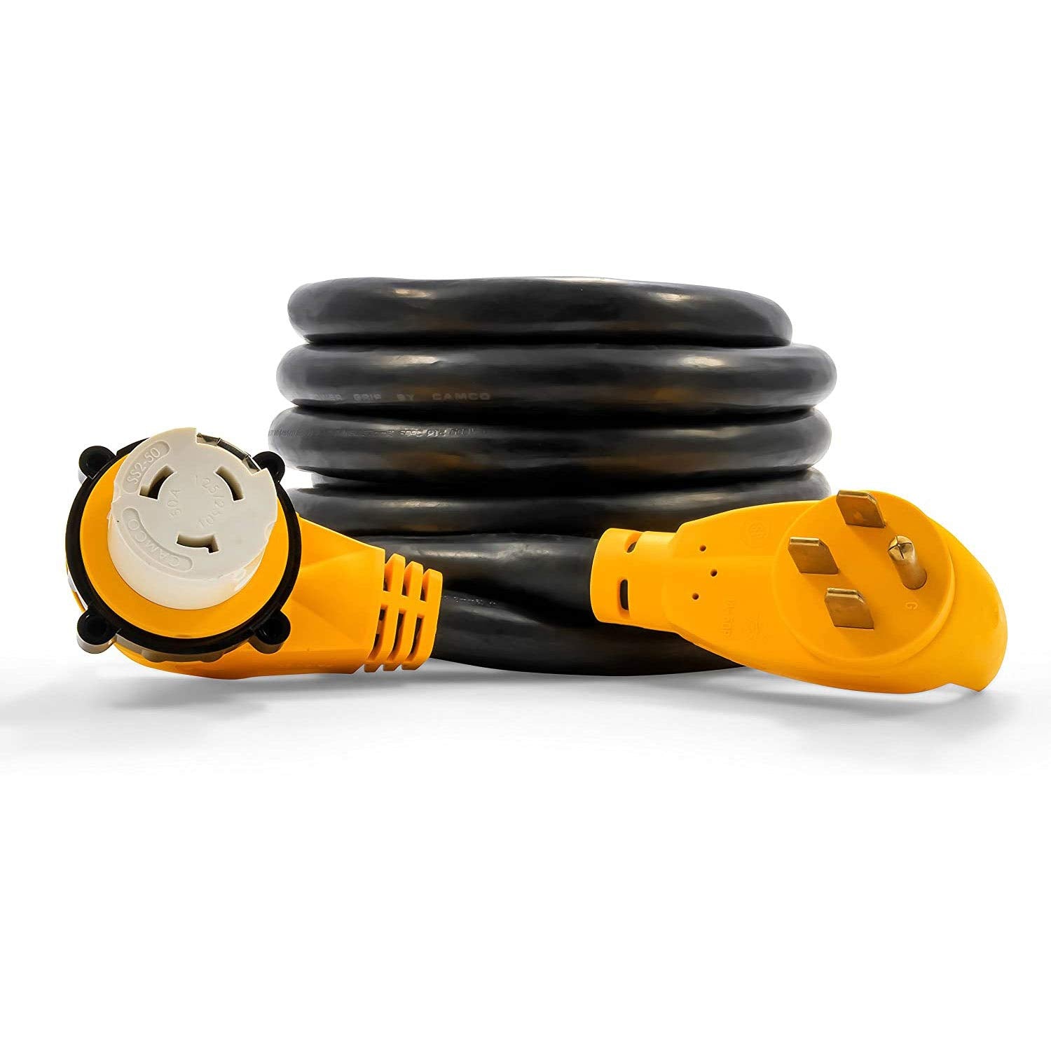 Camco 55574 Powergrip 25 Foot Long 50 Amp Rv Power Cord Cable With 50 Amp Male Plug And 50 Amp Female 90 Degree Locking Adapter