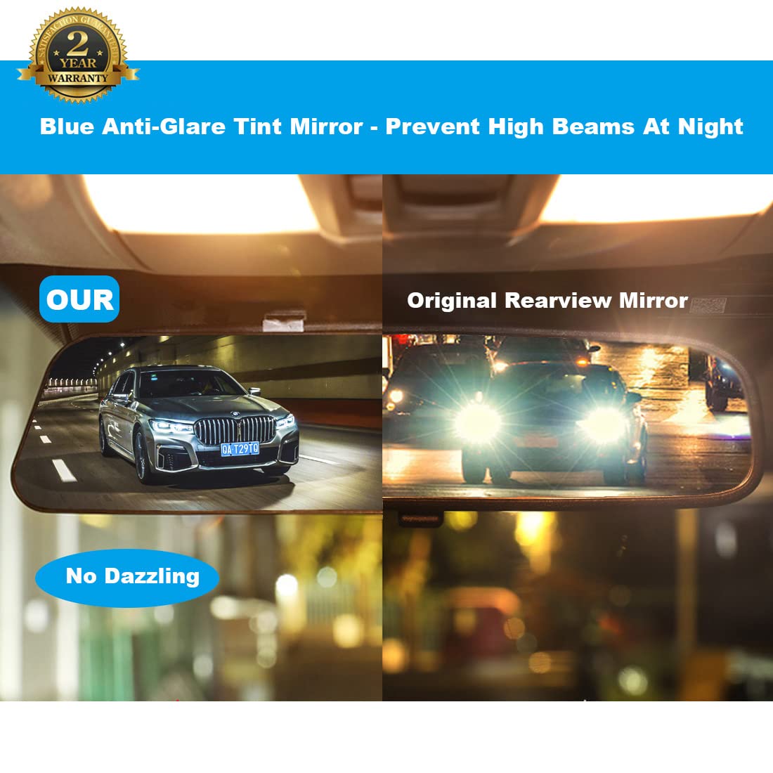 Rear View Mirror, 11.8 Inch Panoramic Anti-Glare Rearview Mirror, Car Interior Clip-On Wide Angle Rear View Mirror To Reduce Bli