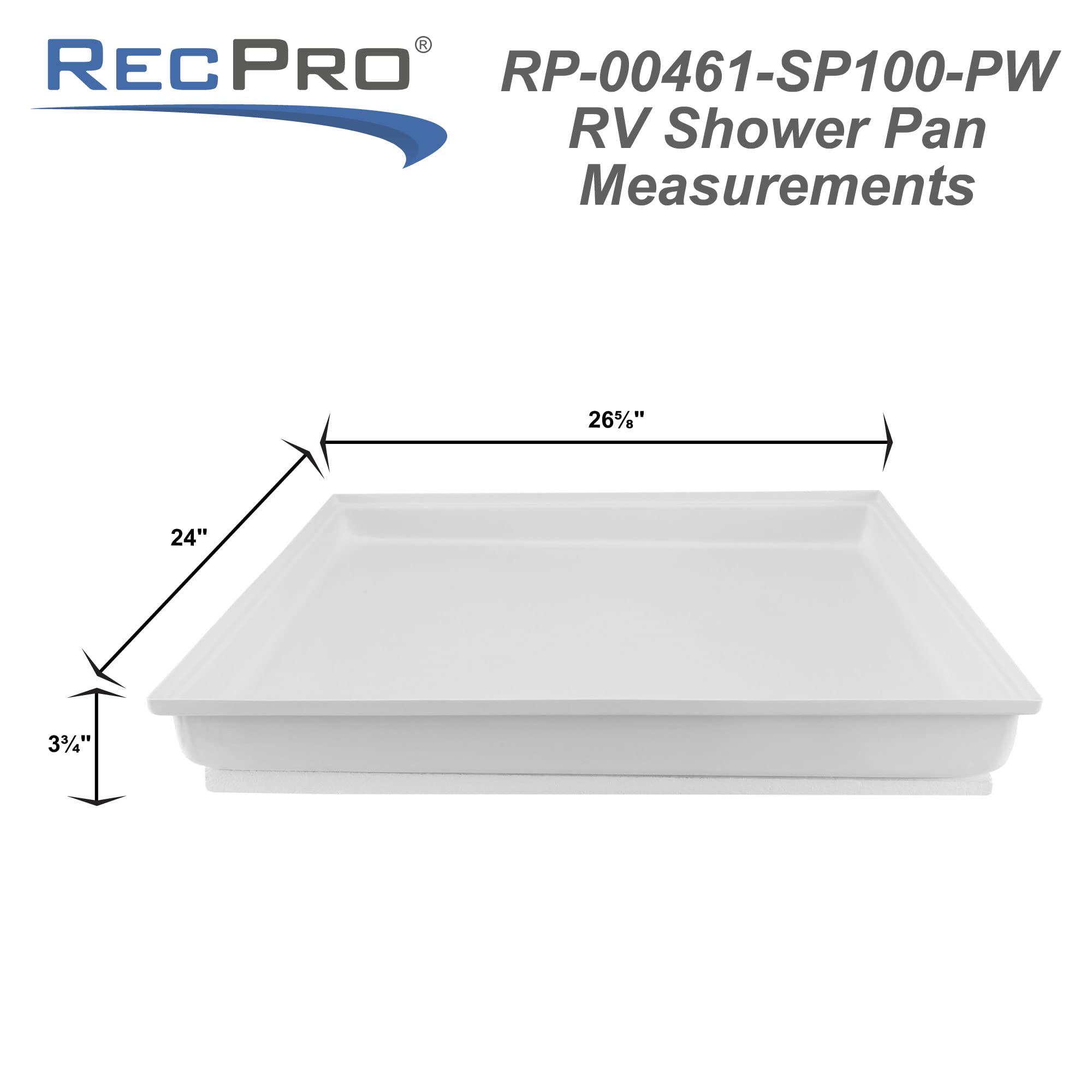 RecPro RV Shower Pan | 27'' x 24'' x 4'' Corner Drain in White | RV Shower Base | Camper Shower Pan