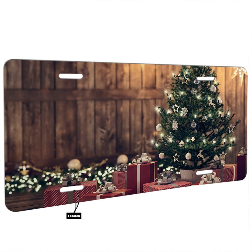 Lefolen Christmas Tree Front License Plate Beautiful Gift Boxes Christmas Fir Tree Metal Plates Vanity Tag Aluminum Novelty For