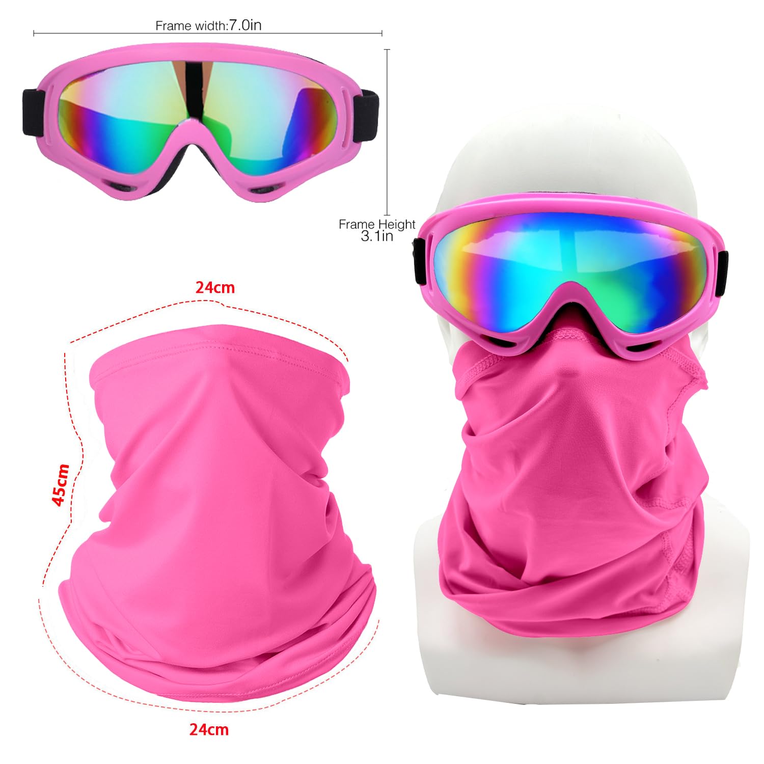 Ljdj Motorcycle Goggles,2 Pack Dirt Bike Atv Motocross Riding Hiking Protective With 2 Pack Neck Breathable Bandana Mask (Rose P