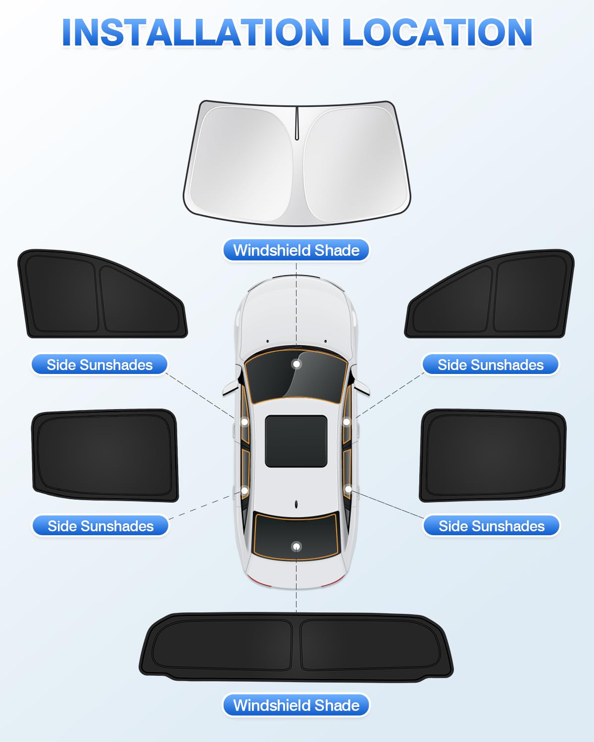 Canvcle Black Sunshades for Chevrolet Silverado EV & GMC Sierra EV 2024-2026 - Windshield & Window Shade Cover, 6PCS