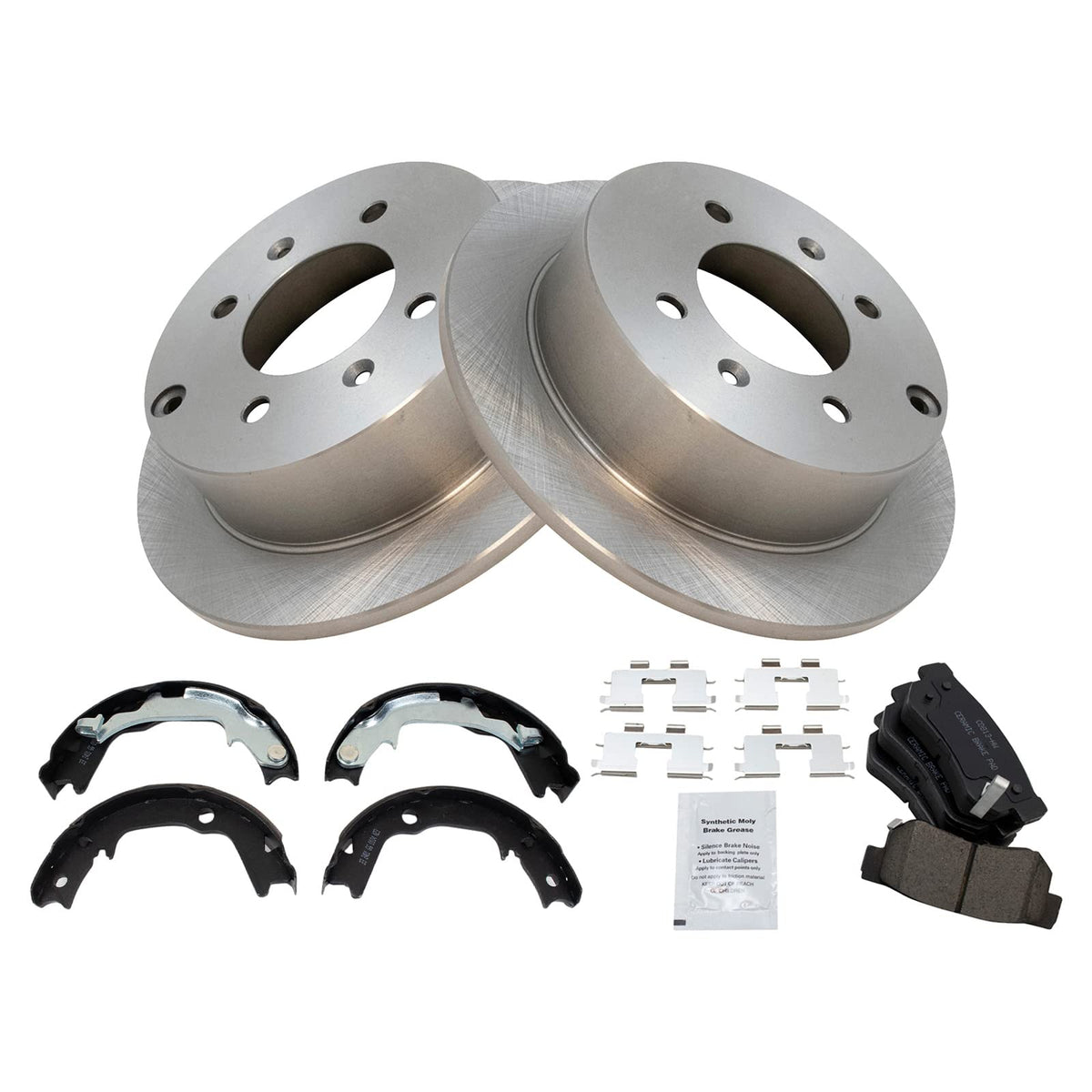 Trq Rear Brake Pad & Rotor Kit Brake Pads Brake Rotor Parking Brake Shoe Set Ceramic Compatible With 1999-2005 Hyundai Sonata 20