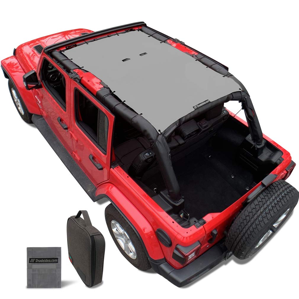 Shadeidea Sun Shade Top For Jeep Wrangler Top Sunshade Jl (2018-2023) Unlimited 4 Door Front And Rear-Gray Mesh Screen Sunshade