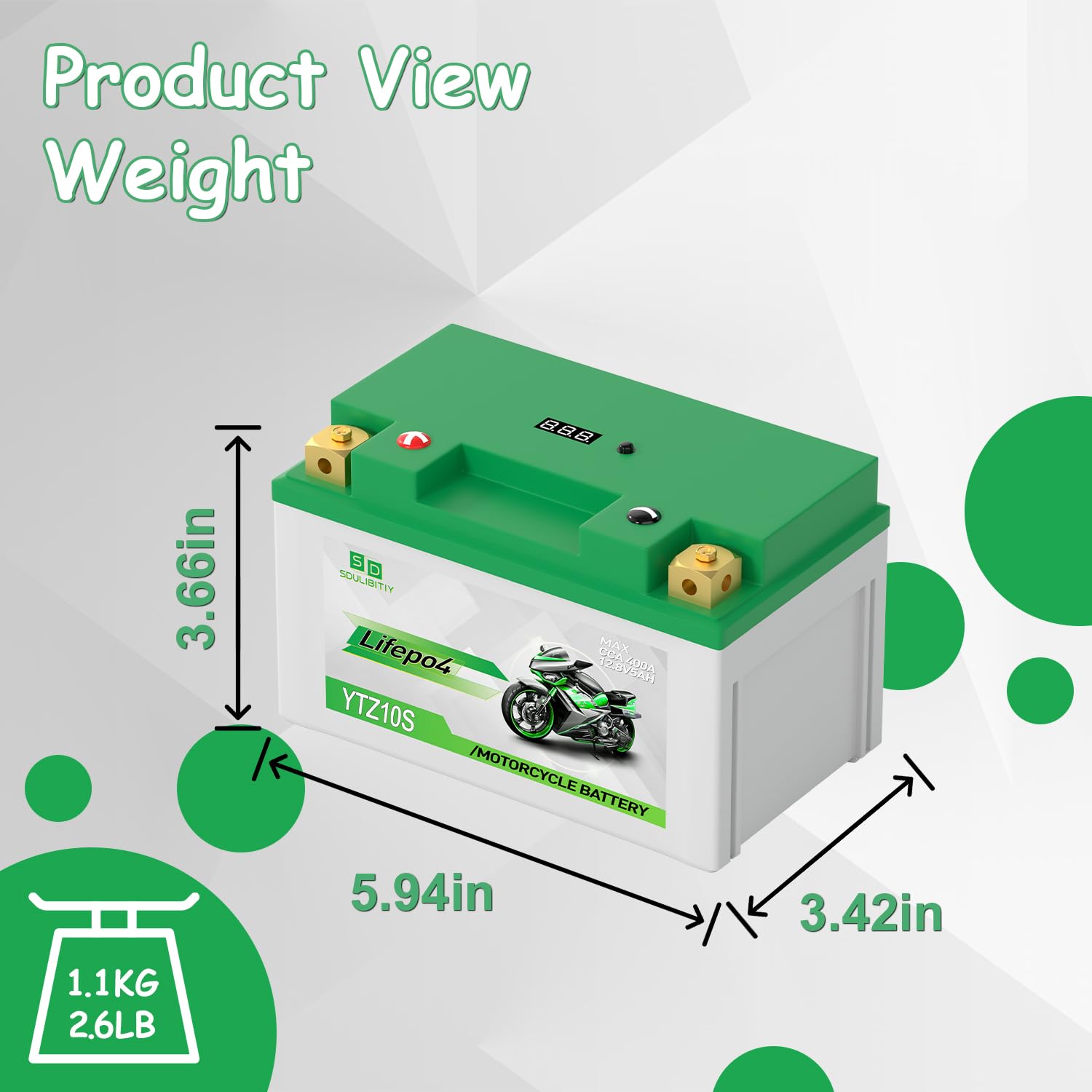 YTZ10S Lithium LiFePO4 Motorcycle Battery, 12V 5Ah, 360-400CCA, Built in BMS, Powersports Battery, for ATV, UTV, Jet Ski, Person