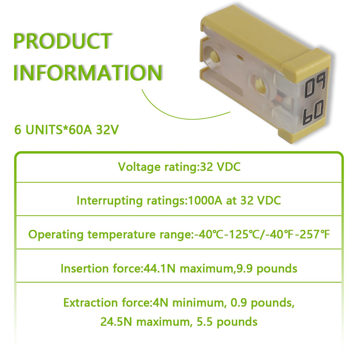 EPLZON 60A 32V Mini Slotted Automotive MCASE Shaped Cartridge Fuse Kit(Pack of 6pcs,60A)