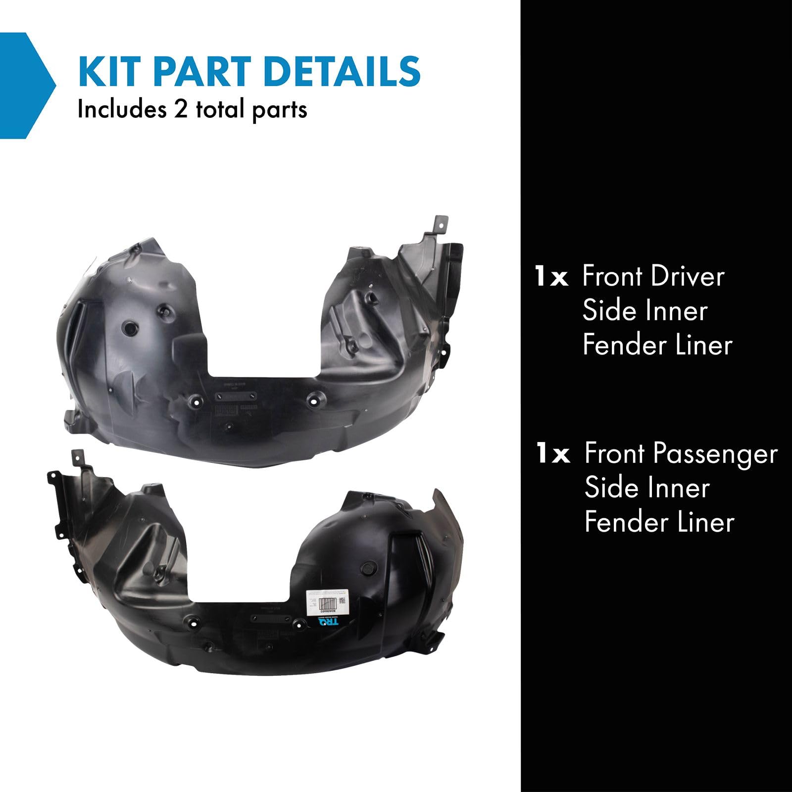 Trq Front Inner Fender Liner Set Compatible With 2018-2022 Ford Mustang Fo1248189 Fo1249189
