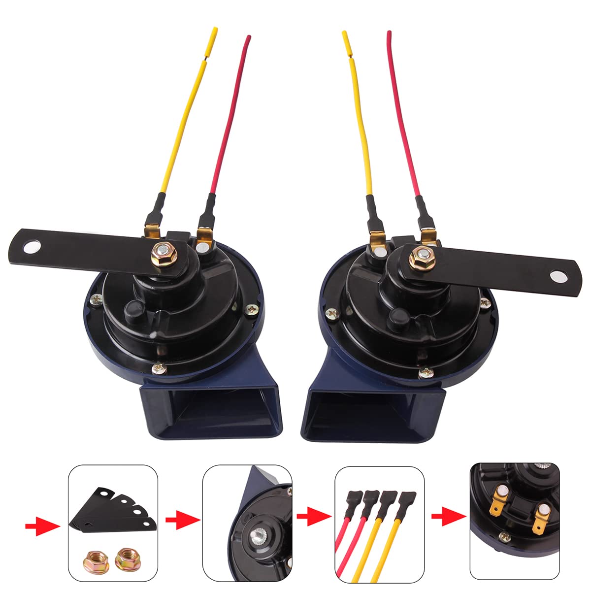 Car Horn, Banhao Motorcycle Horn Loud Truck Train Horns 12V 125Db, Waterproof High Low Tone, Universal Fit, Super Loud For Comme