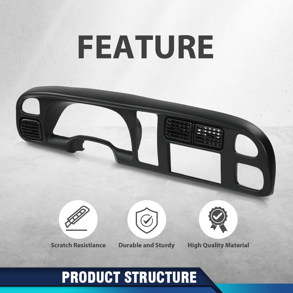 Pit66 Black Dash Board Bezel Cover With Vent Compatible With Dodge Ram 1500 1998-2001/Fit Dodge Ram 2500 3500 1998-2002 Car Radi
