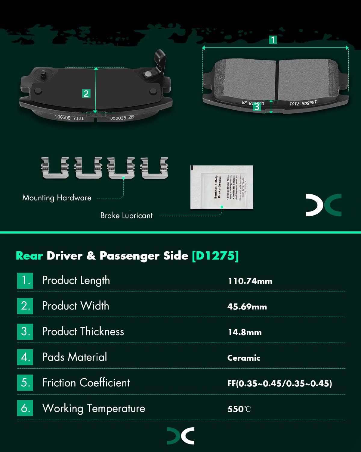 Scitoo D1275 Rear Ceramic Brake Pads Sets Fit For Chevy Captiva Sport 12-15,For Chevy Equinox 07-17,For Gmc Terrain 10-17,For Po
