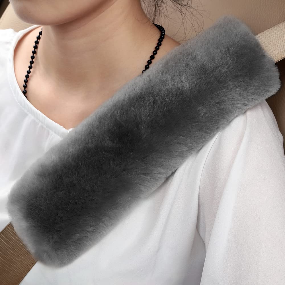 Genuine Sheepskin Soft Fuzzy Car Seat Belt Pad,2 Pack Fluffy Seat Belt Cover For Shoulder Pad Neck Cushion Protector Car Accesso