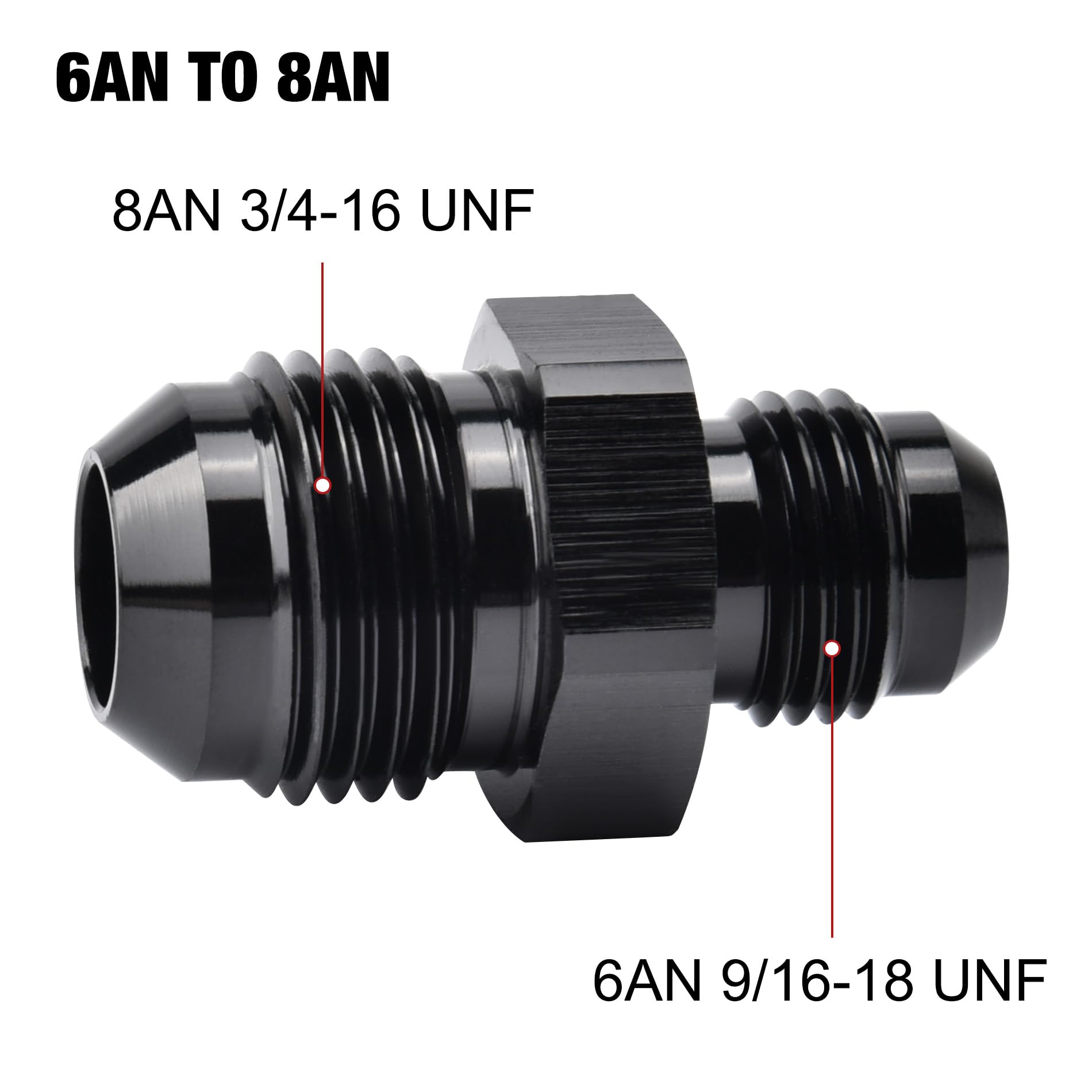 EVIL ENERGY 8AN Male to AN6 Male Flare Reducer Coupler Union Straight Adapter Fitting Black