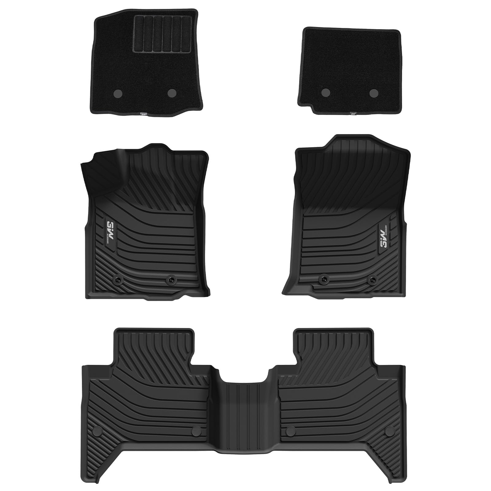 3W Floor Mats & Front Carpet Fit Toyota Tacoma 2016-2023 Tpe All Weather Custom Fit Floor Liner For Toyota Tundra 1St And 2Nd Ro