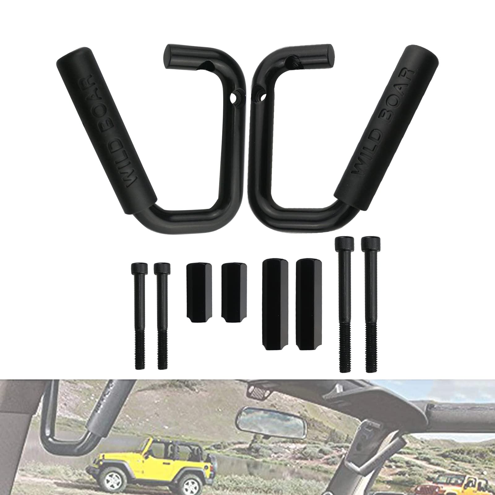 Caqeg Pack Of 2 Front Grab Bar Grab Handles Black Textured Compatible With 2007-2017 Jeep Wrangler Jk Jku Car