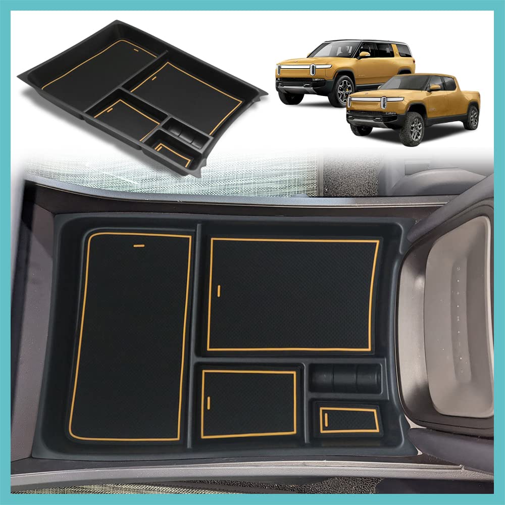 Bestevmod For Rivian R1T & R1S Lower Center Console Organizer Tray Interior Accessories Storage Box Abs Material With Pvc Trim C