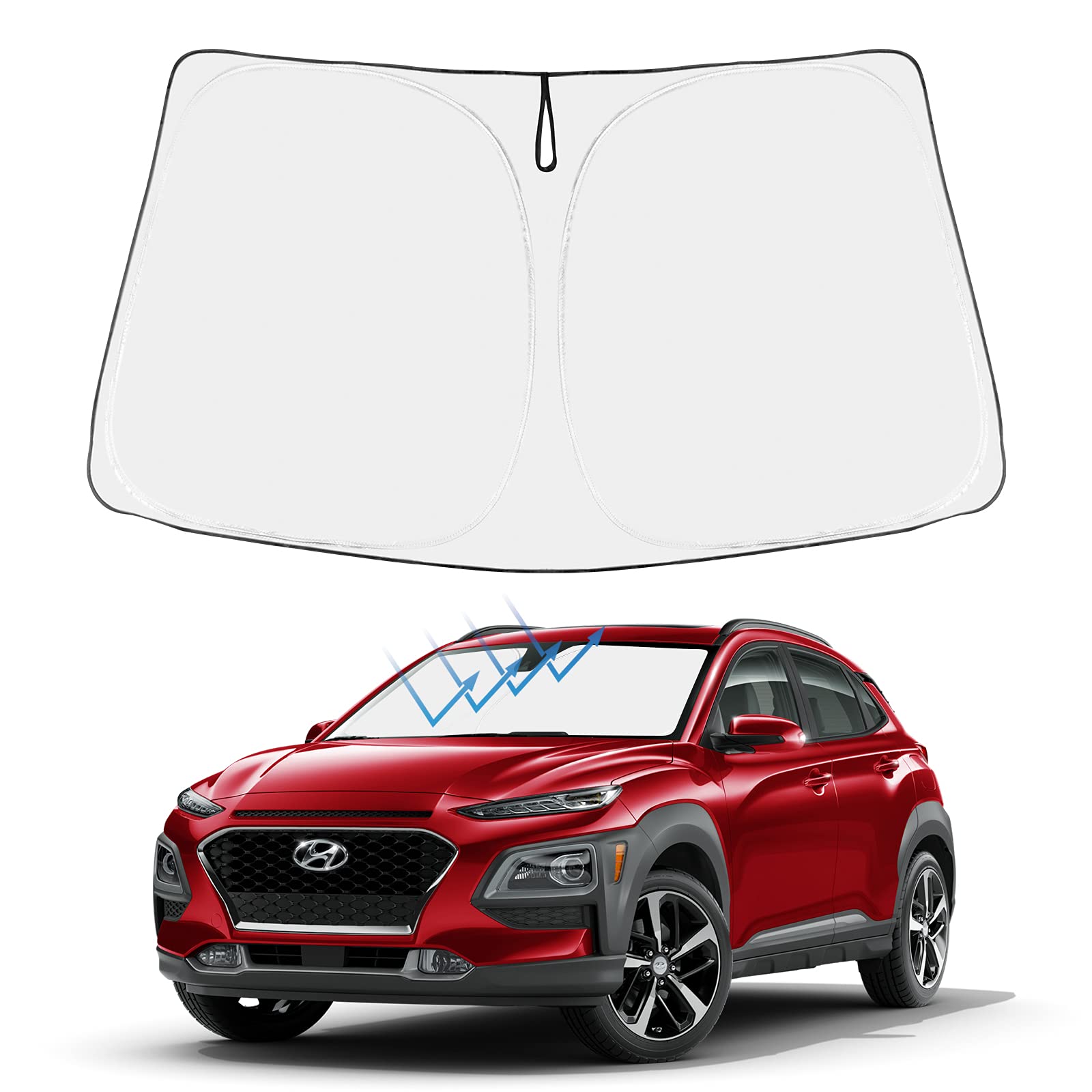 Proadsy 2025 Upgrade Windshield Sun Shade Custom Fit Hyundai Kona 2018-2023 4-Layer Foldable Front Sunshade Protector Sun Visor
