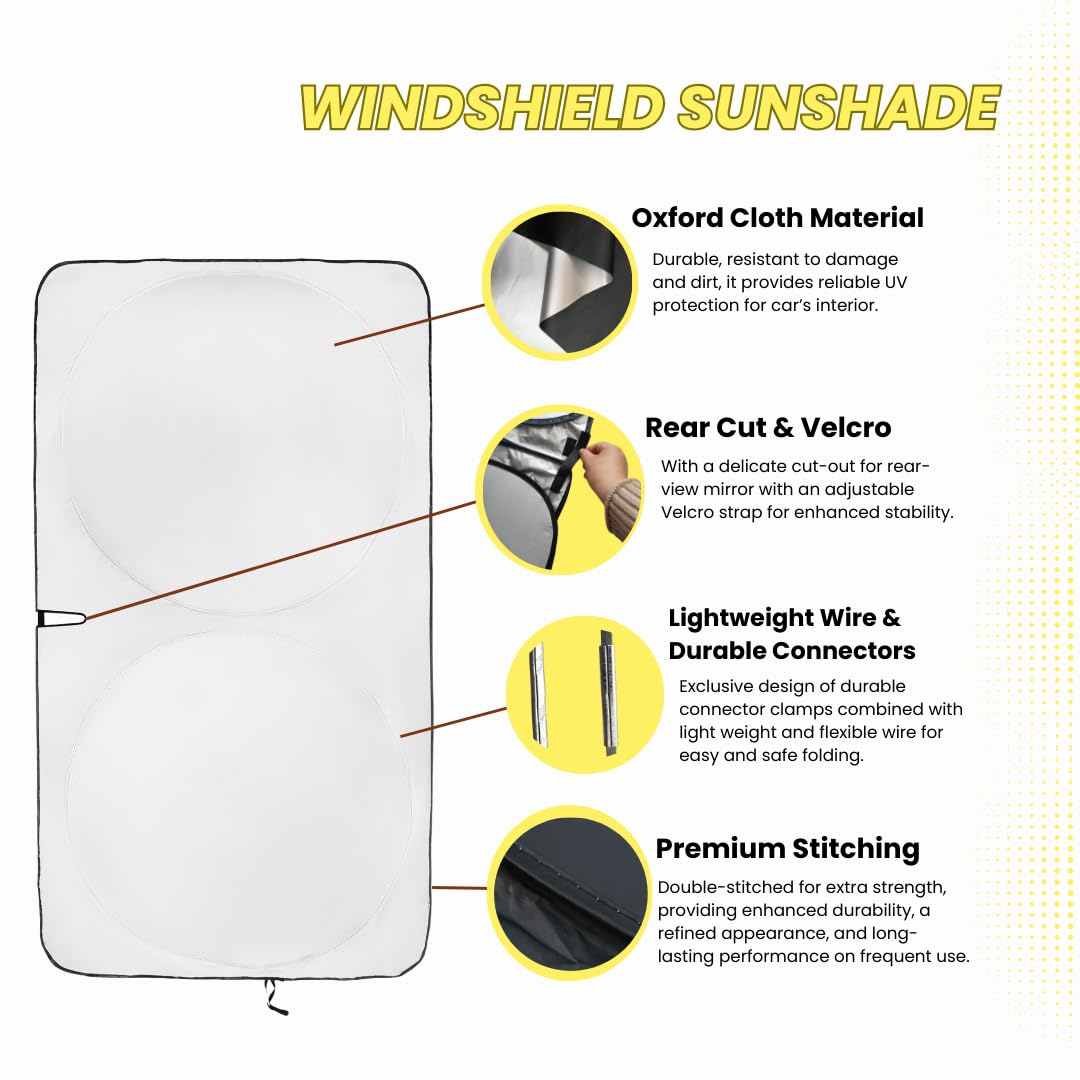 Kinder Fluff Patented Windshield Sunshade | Oxford Cloth Car Foldable Windshield Sun Cover & 99% Certified Uvr Block | Car Windo