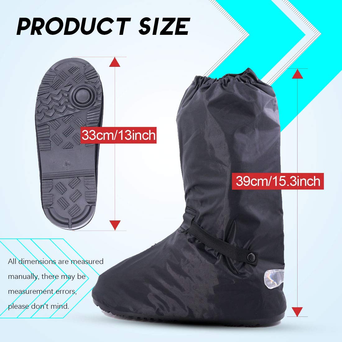 Hilitchi Black Men Waterproof Rainstorm Rainy Day Rain Suit Raingear Motorcycle Outdoor Protective Gear Rain Boot Shoe Cover Zip