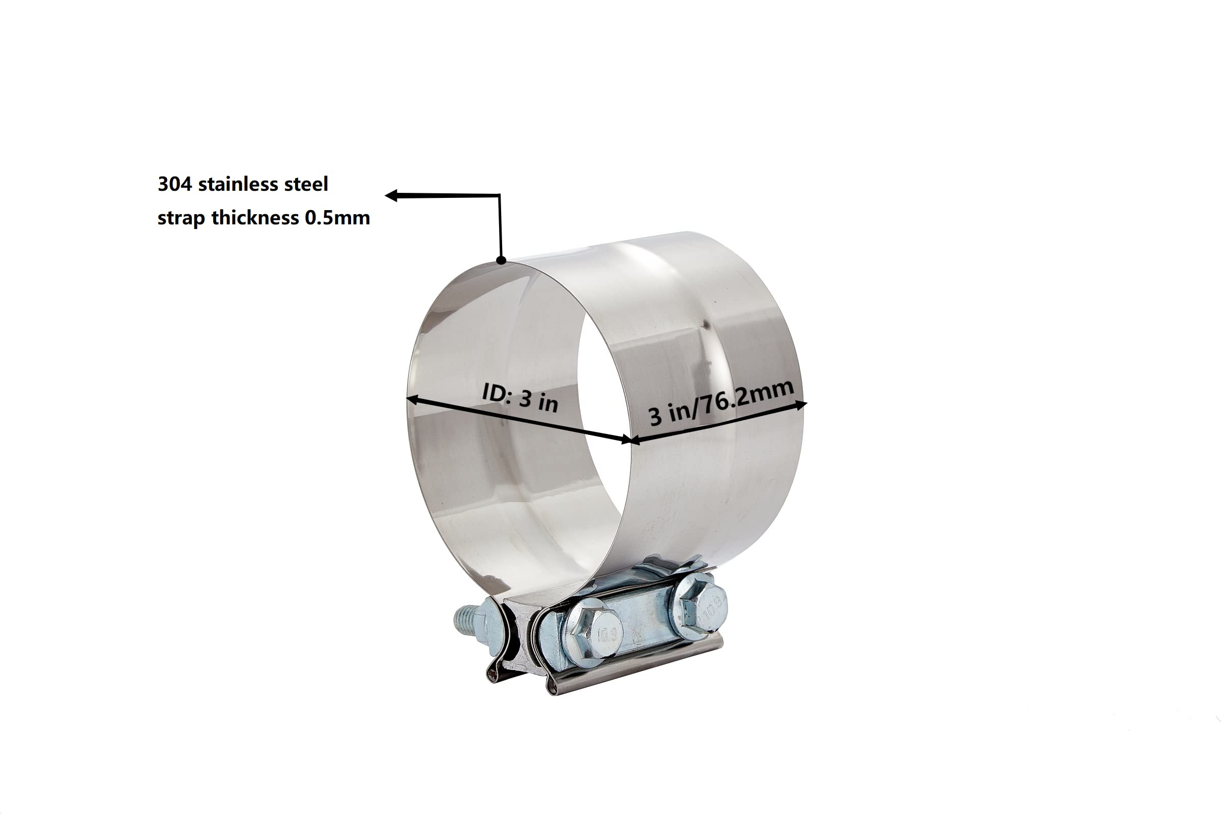Floshine 3 In Lap Joint Band Clamps,Exhaust Muffler Clamp 4 Pcs,Exhaust Pipe Clamps Preformed Stainless Steel