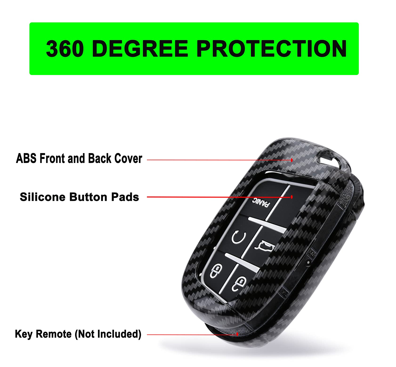 Key Fob Cover Case For Jeep Grand Cherokee Renegade Chrysler 200 300 Dodge Ram Durango Charger Challenger Journey Dart Fiat 5 Buttons Keyless Entry Remote Case Holder Abs Carbon Fiber Pattern (Black)