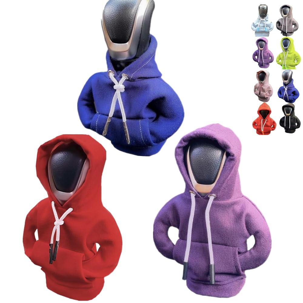 3Pcs Car Shift Knob Hoodie,Funny Gear Shift Knob Shirt Sweater, Winter Warm Shift Knob Cover Sweater Shirt,Universal Fit Shift Gear Cover,Shift Knob Interior Decor Accessorie (3Pcs, Mixed Color)