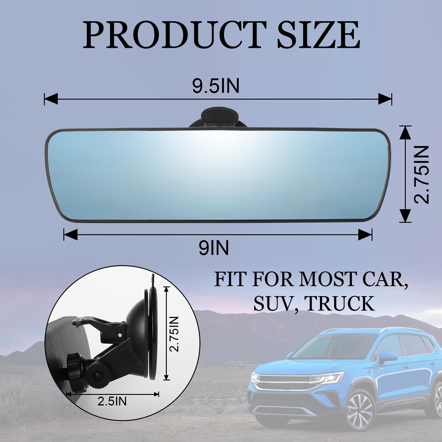 Livtee Anti Glare Rear View Mirror With Adjustable Suction Cup, Hd Universal Car Interior Rear View Mirror To Eliminate Blind Sp