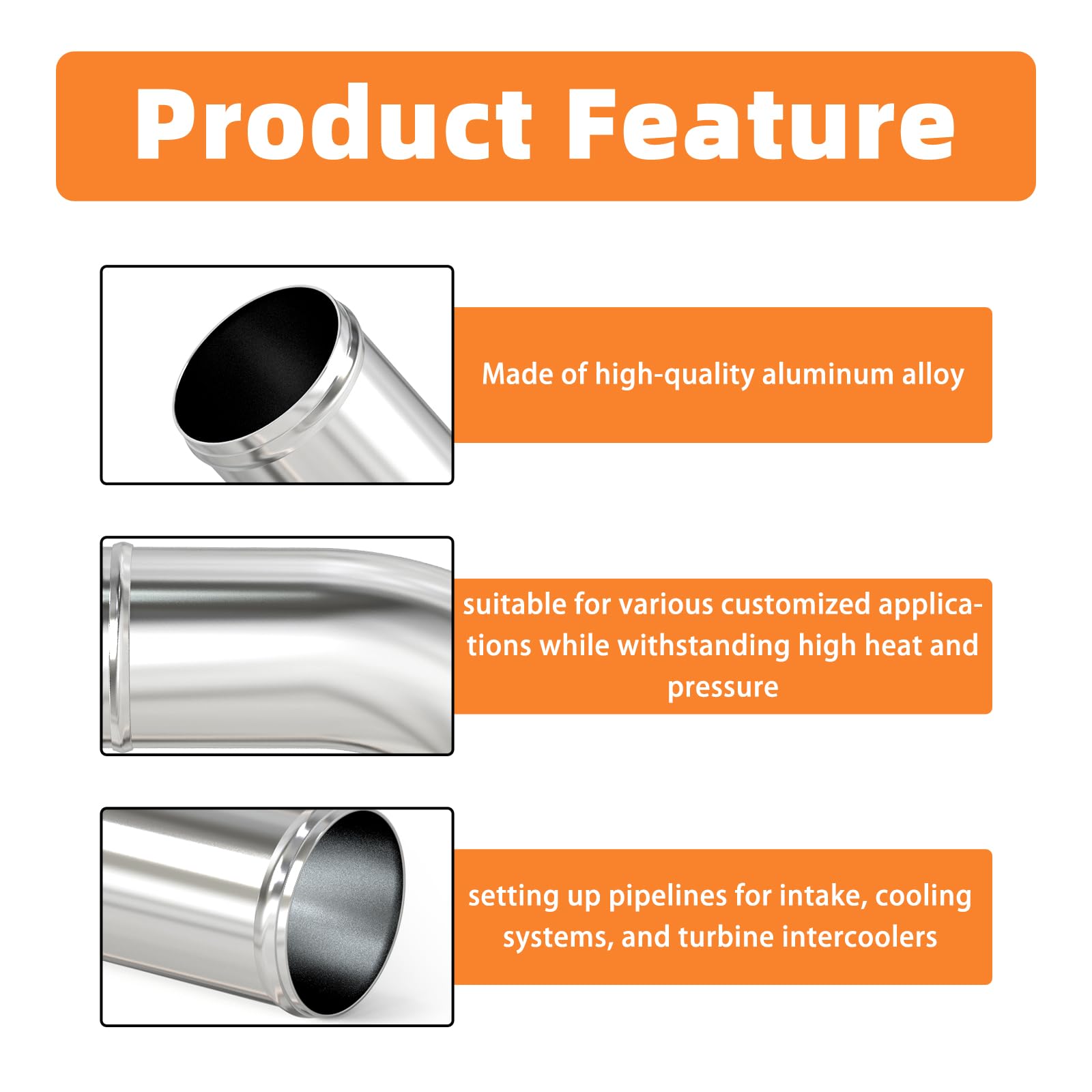 Gasher 1Pcs 45 Degree Elbow Aluminum Alloy Tube 2.75''Od, Leg Length 12'' (300Mm) With Bead Roll, Intercooler Pipe For Intake An