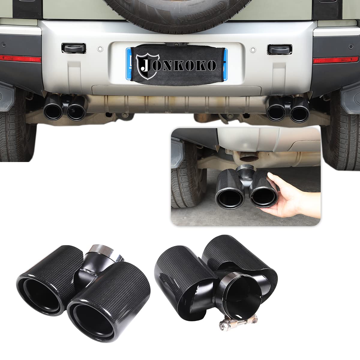 100% Real Carbon Fiber Car Exhaust Pipe Noise Canceller Cover Stainless For Land Rover Defender 2020-2023 90 110 Auto Accessories (Bright Carbon Fiber)