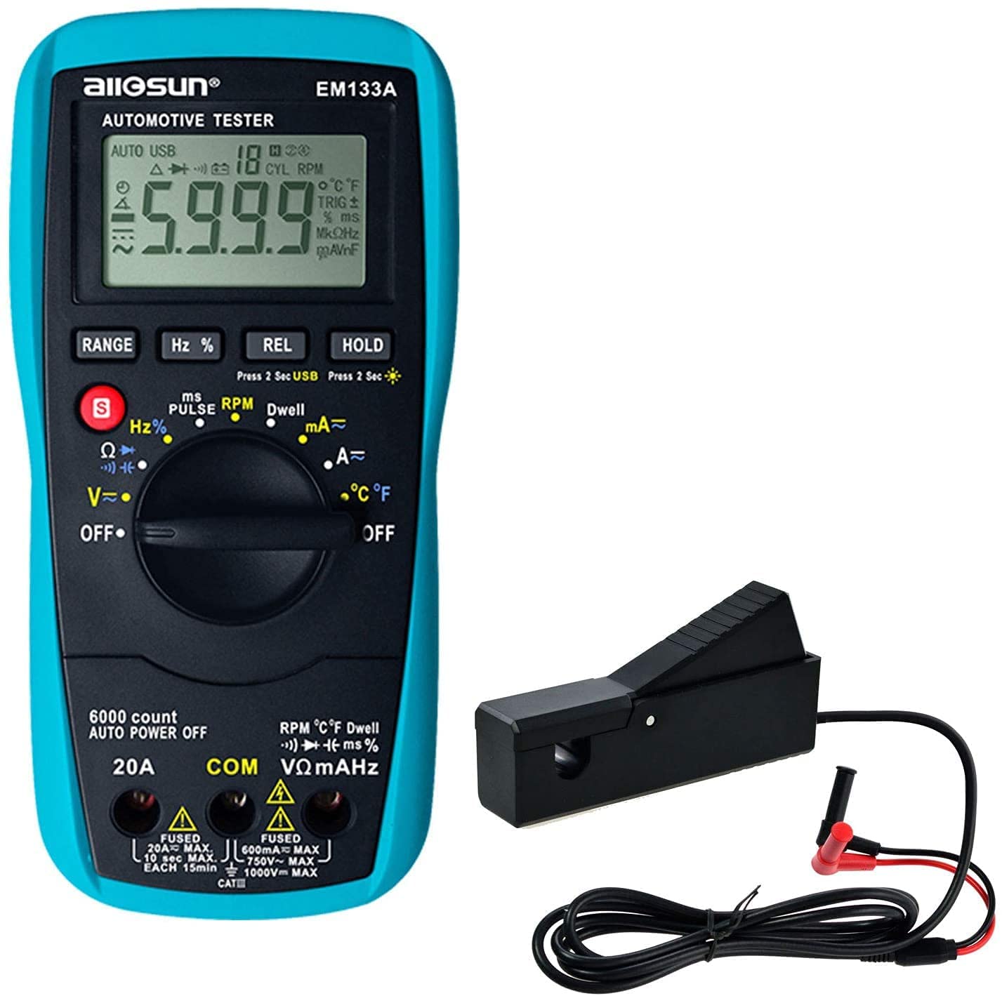 allsun EM133A Auto Multimeter AC/DC Volt Ohm Amp Tester Tool