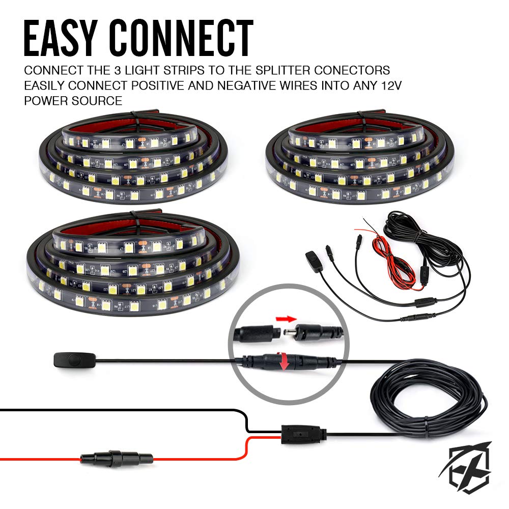 Xprite 3Pcs 60'' Inch White Led Truck Bed Lights Strip Kit, Pickup Under Body Bed Decoration Lighting Bar For Cargo Trucks Vans