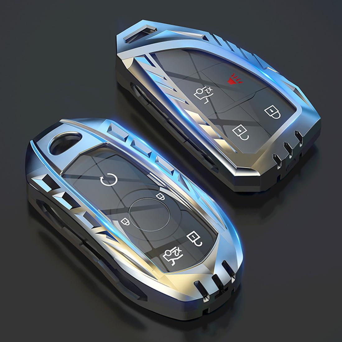 Noreyvis Zinc Alloy Smart Key Fob Case Cover Holder Shell With Keychain Compatible For Chevrolet Suburban Tahoe Gmc Yukon 3/4/5/6 Buttons 2021 2022 (Gray)