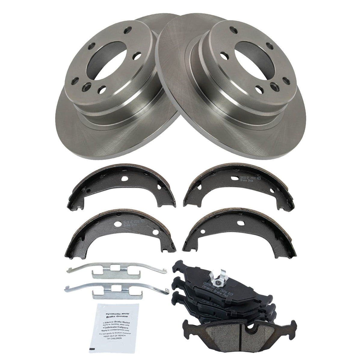 Trq Rear Brake Pad & Rotor Kit Brake Pads Brake Rotor Parking Brake Shoe Set Ceramic Compatible With 1992 Bmw 318I 1992-1993 325