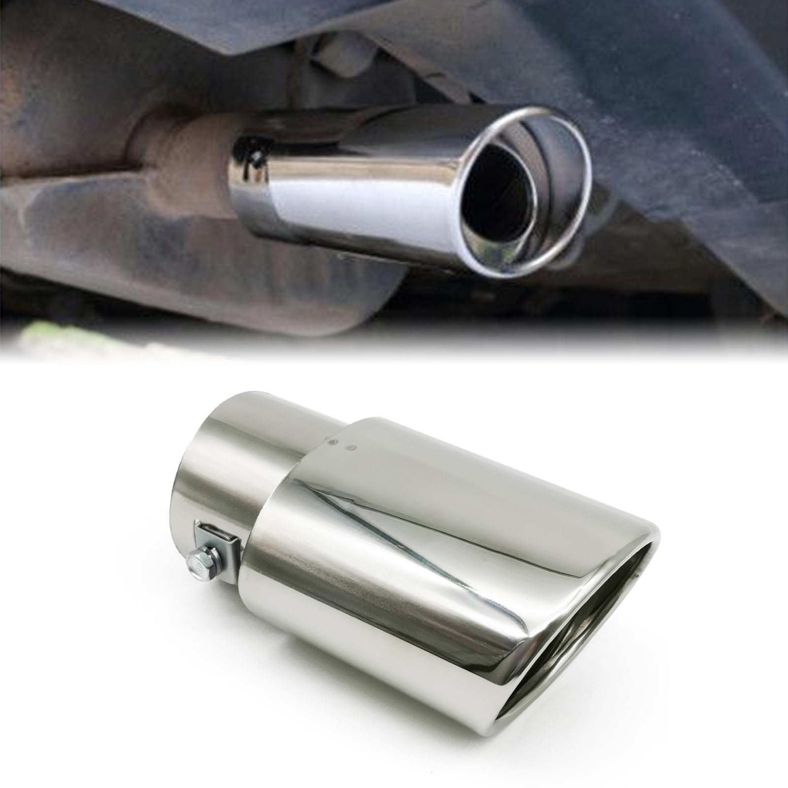 Stainless Steel Car Exhaust Tip, 2.5'' to 3.3'' Adjustable Car Decoration Chrome-Plated Finish Exhaust Tailpipe, Universal Car E