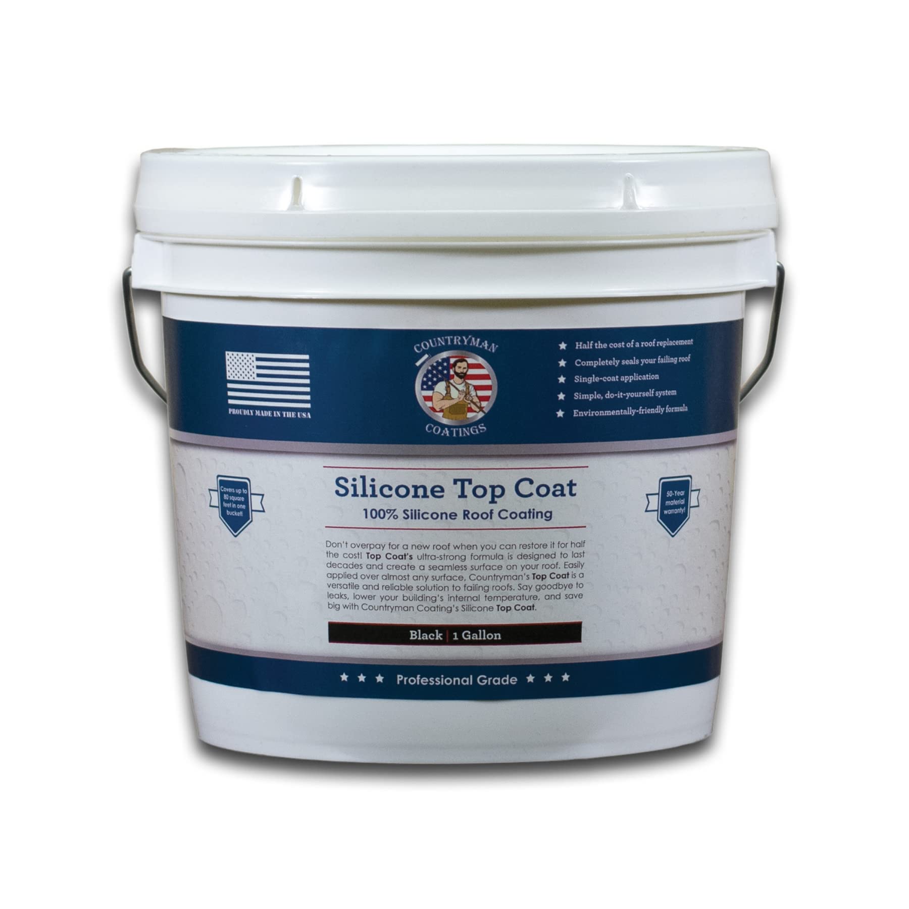Countryman Coatings - 100% Silicone Roof Coating - Restore Your Roof in a Day - Seal Leaks, Cracks, Seams, Penetrations - Adhere