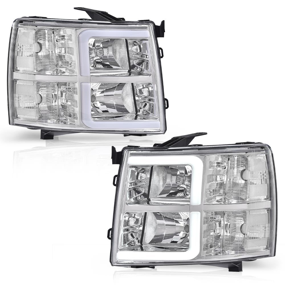 Pit66 Led Drl Tube Projector Headlights Compatible With Chevy Silverado 1500 2007-2013/ 2500Hd 3500Hd 07-14, Not Fit 2007 Old Bo