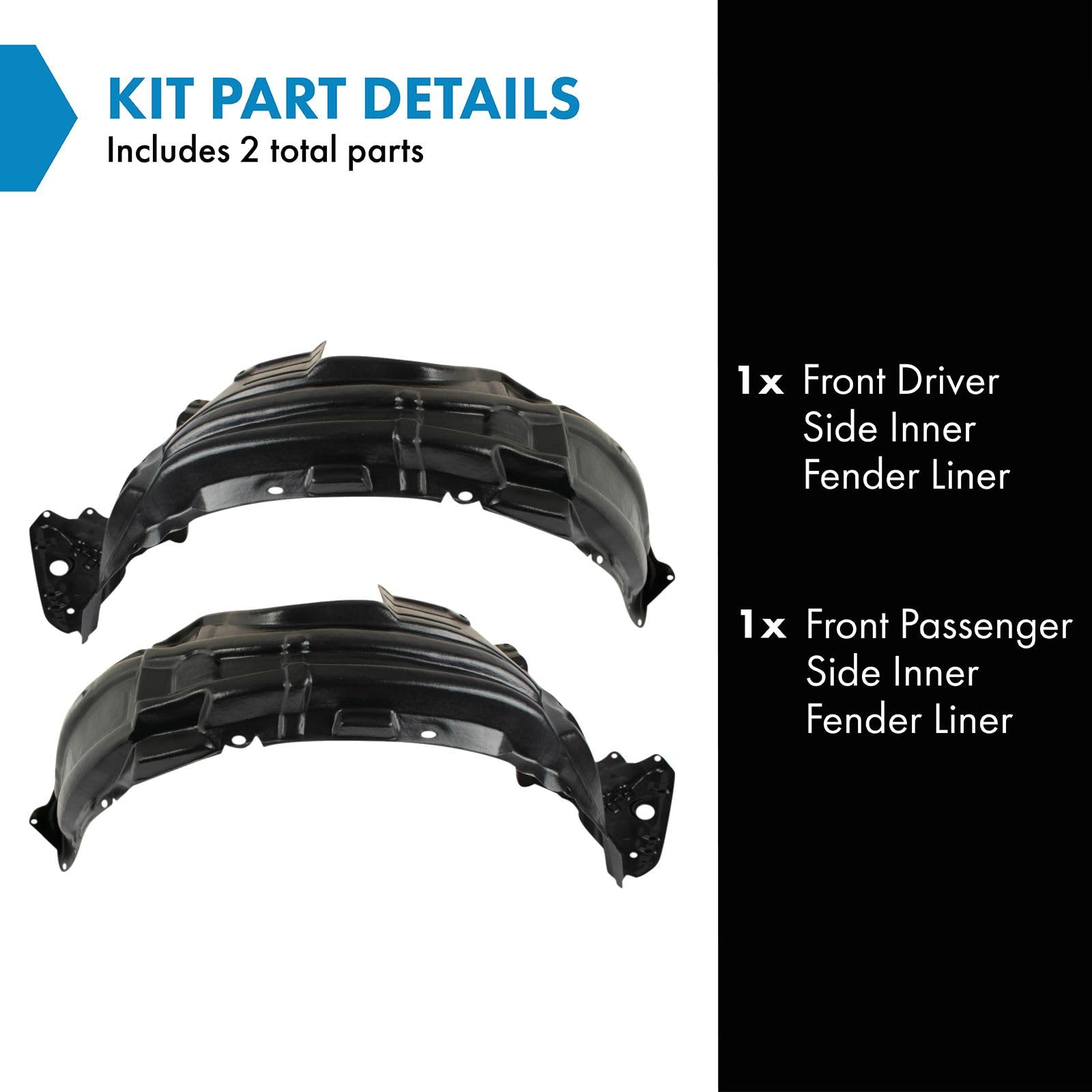 Trq Front Inner Fender Liner Set Compatible With 2011-2015 Lexus Ct200H Lx1248113 Lx1249113