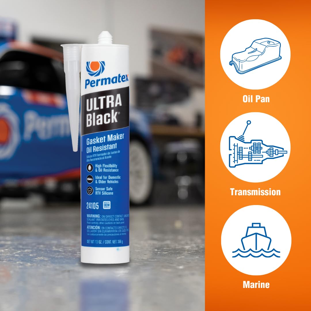 Permatex 24105 Ultra Black Maximum Oil Resistance Rtv Silicone Gasket Maker, Sensor Safe And Non-Corrosive, For High Flex And Oi