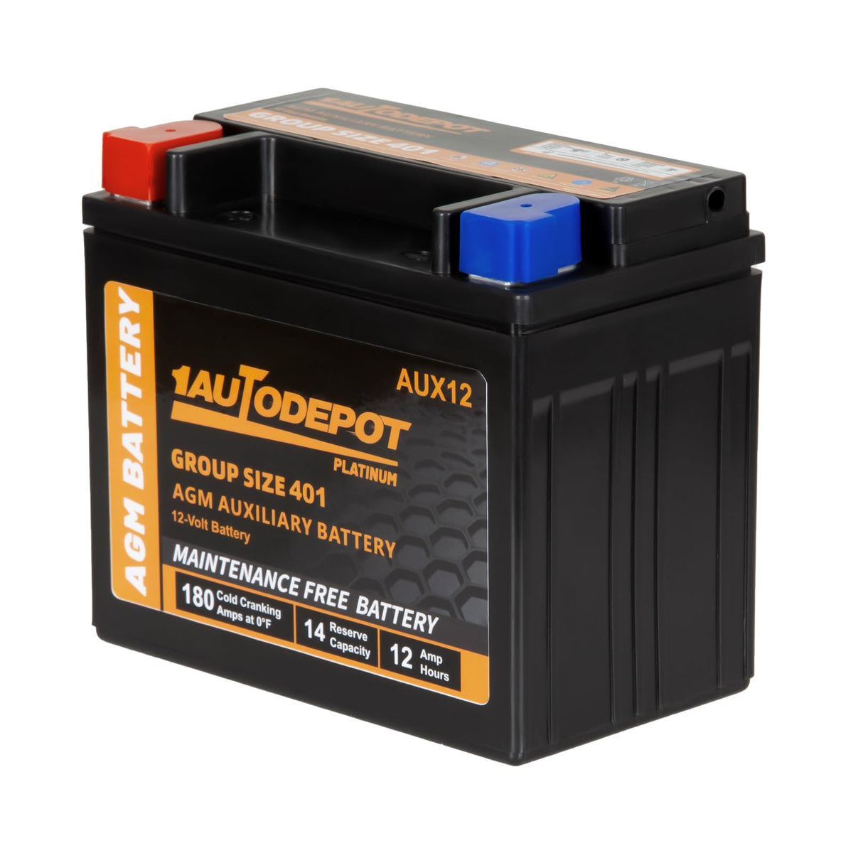1Autodepot Aux12 Auxiliary Battery, Bci Group 401 Agm Battery, 180Cca, 14Rc,12V 12Ah Maintenance Free 36 Months Warranty