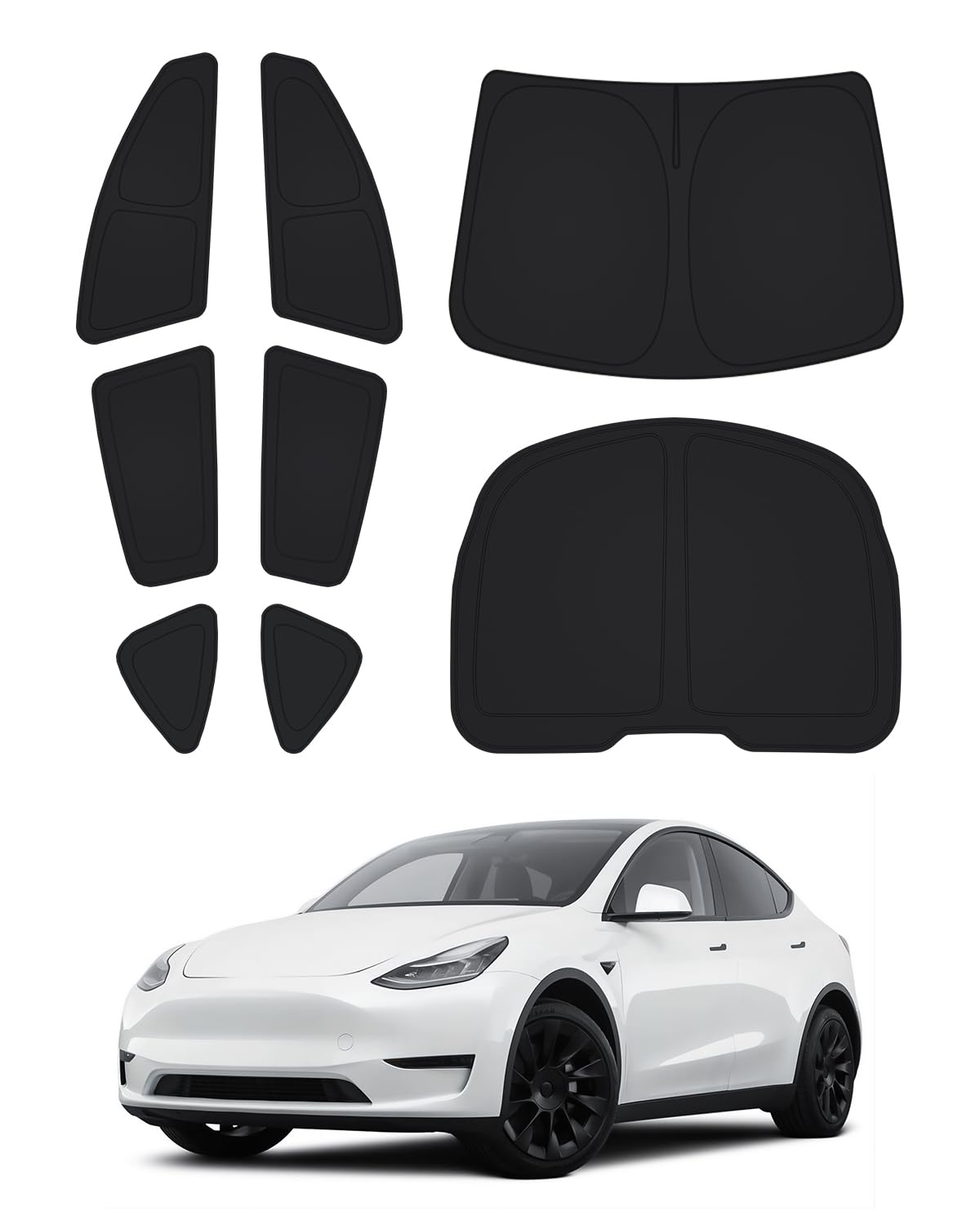 Canvcle Windshield Sun Shade For Tesla Model Y 2020-2024 Accessories Side Rear Window Shade Cover Set Window Sun Visor Blocker P