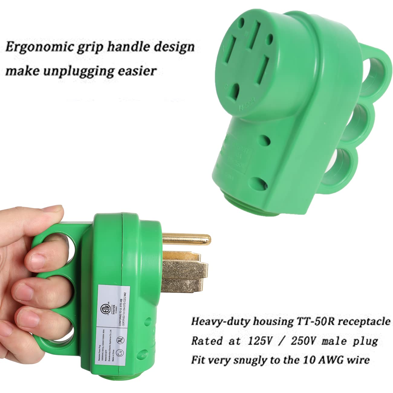 50 Amp Rv Male And Female Plug Set 14-50P/50R Receptacle Rv Electrical Campers Plug Replacement For Rv, Camper, Caravan Green