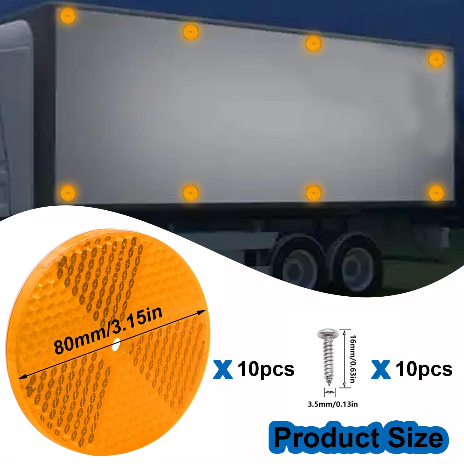 Smseace 10Pcs Round Reflectors With 10Pcs Stainless Steel Screw Used For Mailboxes,Driveway,Tunnels,Post,Cars,Trailer Reflector