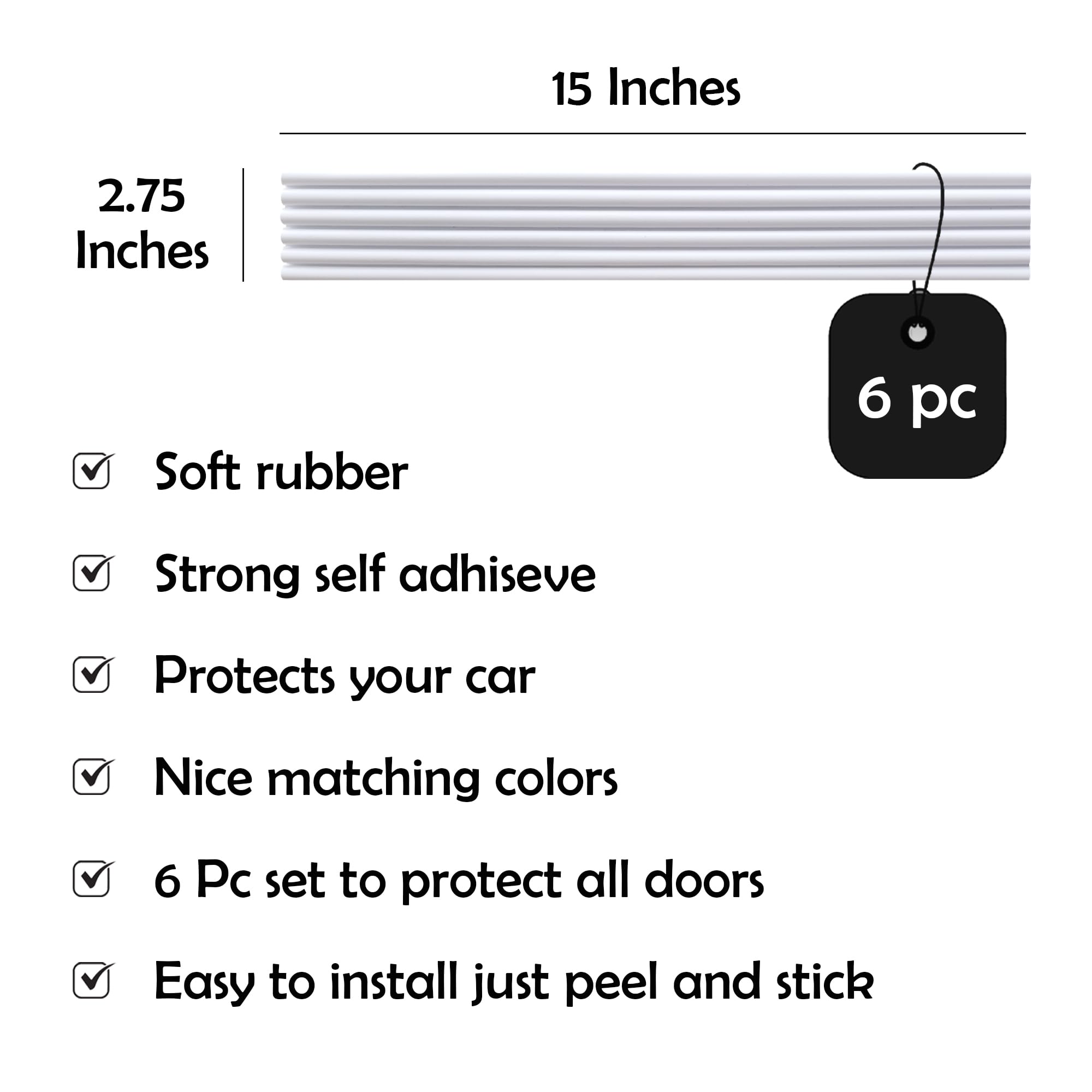 Rubber Bond Garage Wall Protectors 6 Pack - 2.75X15 Inches Strong Self-Adhesive Rubber Bumper Protectors For Garage Walls - Anti-Scratch And Waterproof Garage Wall Protector For Car Doors - White