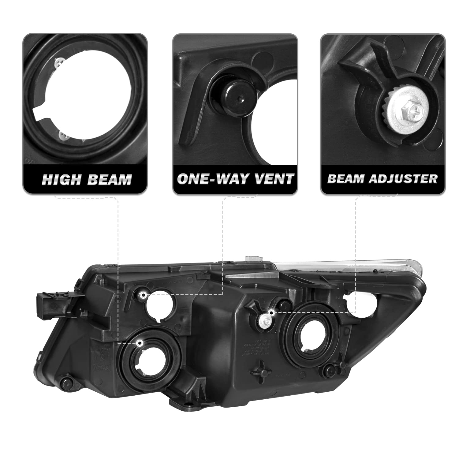 Sockir Headlight Assembly Fit For 2009-2020 Dodge Journey Headlamp Replacement Chrome Housing With Amber Reflector Right Passenger Side