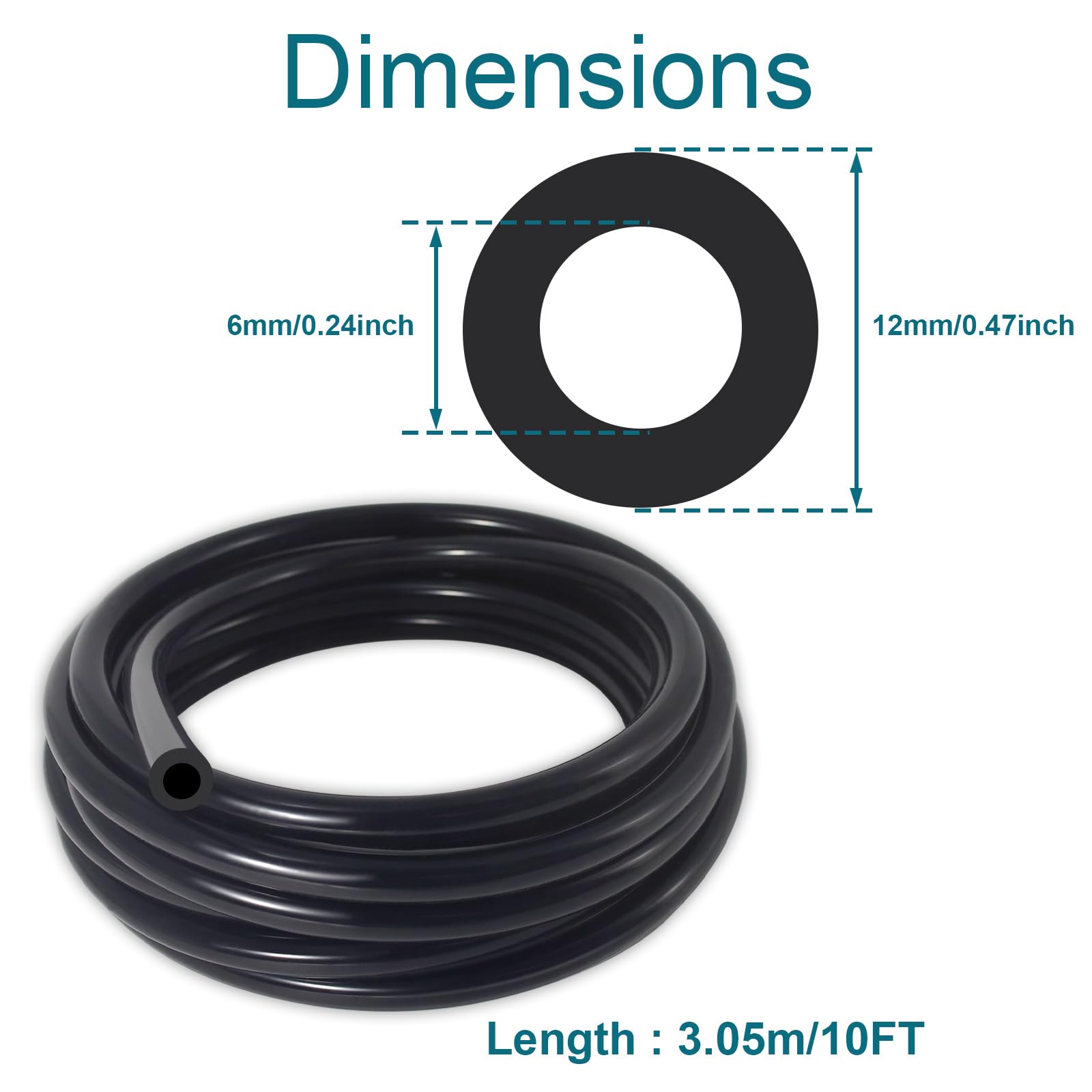 Gephynm Vacuum Hose Automotive, 10 Ft 1/4 Inch Id Vacuum Line, 130Psi Max Pressure Vacuum Lines Automotive, Silicone Hose