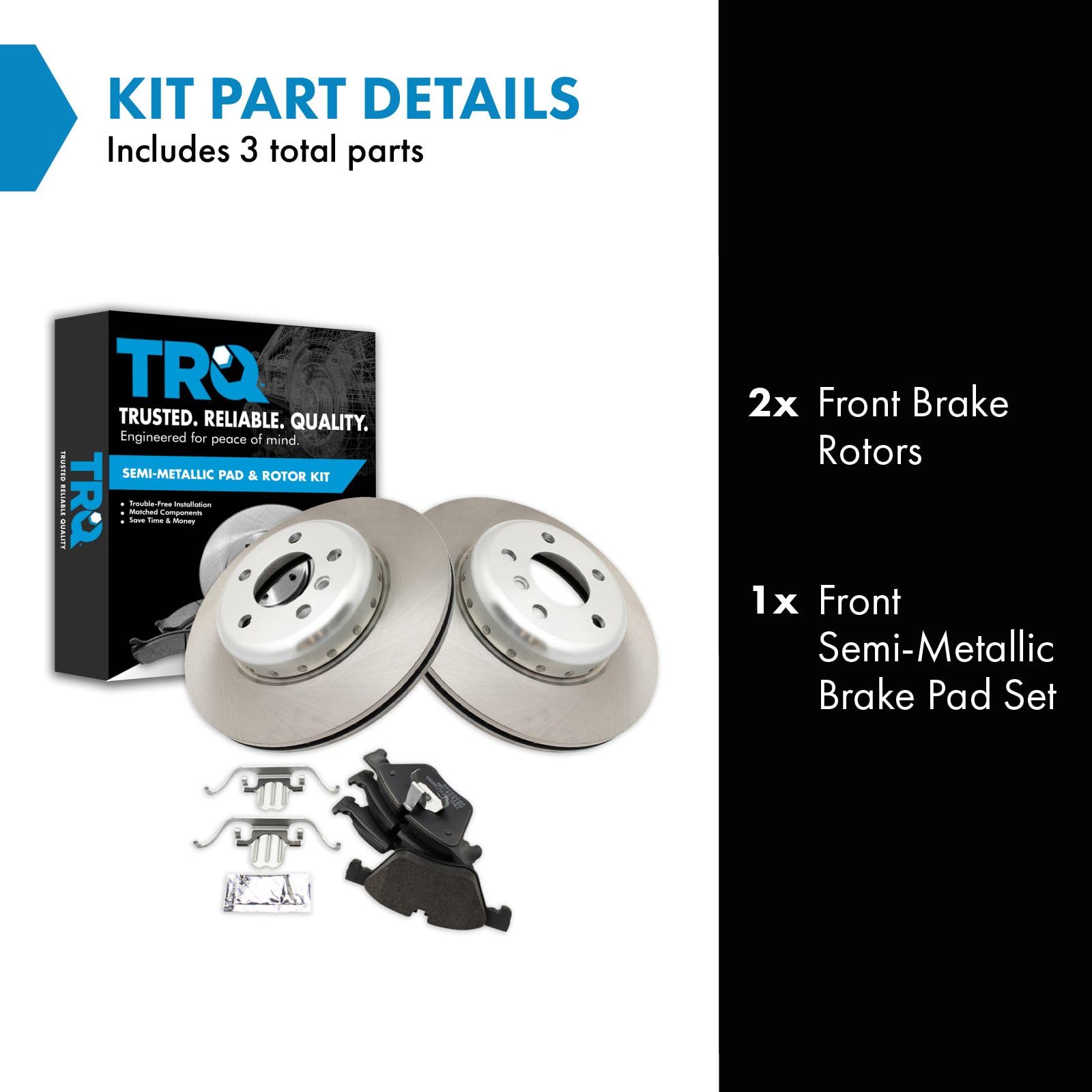 Trq Front Brake Pad & Rotor Kit Brake Pads Brake Rotor Semi-Metallic Compatible With 2011-2016 Bmw 528I